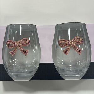Rachel Zoe 🎀 Bow Crystal Pave Stemless Wine Glasses!